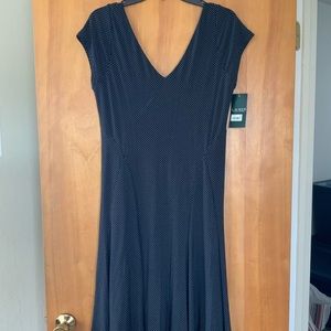 NWT RALPH LAUREN Black Polka Dot Short Sleeve A-Line Dress Size M